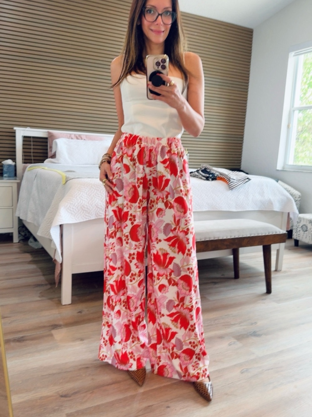 Boohoo Pink & Red Floral Wide-Leg Pants